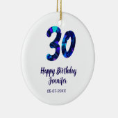 30th birthday add name date year blue sparkle  keramik ornament (Rechts)
