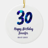 30th birthday add name date year blue sparkle keramik ornament (Vorne)