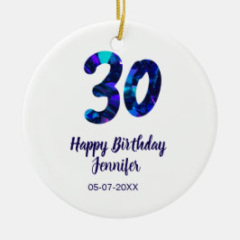 30th birthday add name date year blue sparkle  keramik ornament