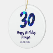 30th birthday add name date year blue sparkle  keramik ornament (Links)