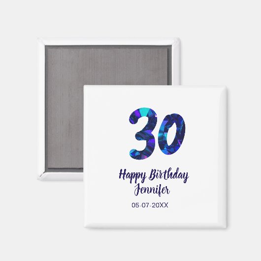 30th birthday add name date year blue sparkle magnet (Vorderseite/Rückseite)