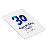 30th birthday add name date year blue sparkle magnet (Rechte Seite)