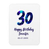 30th birthday add name date year blue sparkle magnet (Vertikal)