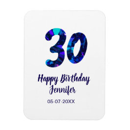 30th birthday add name date year blue sparkle  magnet