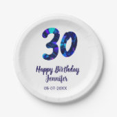 30th birthday add name date year blue sparkle pappteller (Vorderseite)