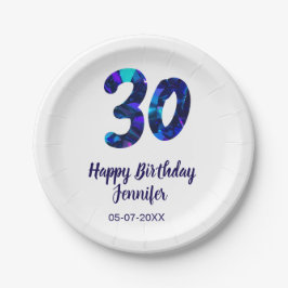 30th birthday add name date year blue sparkle  pappteller