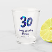 30th birthday add name date year blue sparkle schnapsglas (Vorderseite)