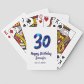 30th birthday add name date year blue sparkle  spielkarten (Rückseite)