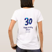 30th birthday add name date year blue sparkle T-Shirt (Rückseite)