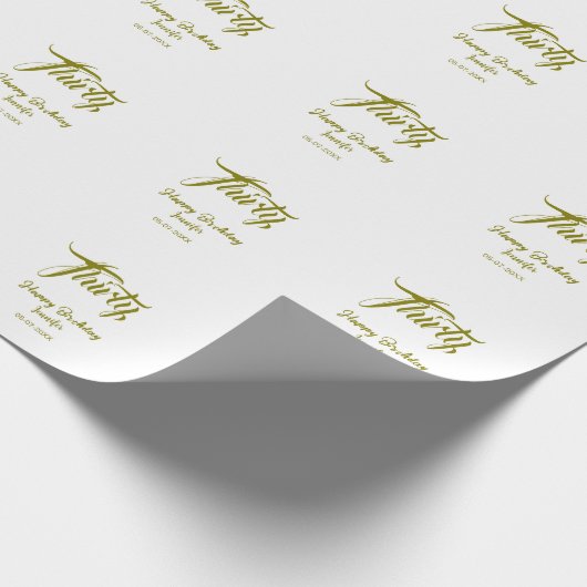 30th birthday add name date year gold template thi geschenkpapier (Ecke)