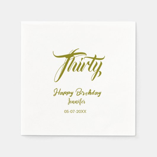 30th birthday add name date year gold template thi serviette (Vorderseite)