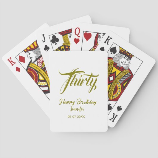 30th birthday add name date year gold template thi spielkarten (Rückseite)
