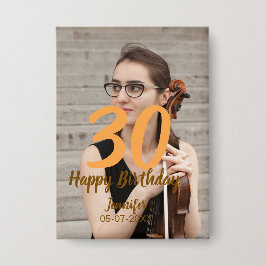 30th birthday add name date year white photo button