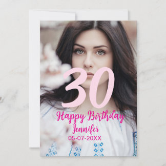 30th birthday add name date year white photo einladung