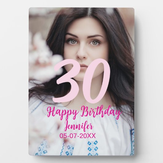 30th birthday add name date year white photo fotoplatte (Vorderseite)