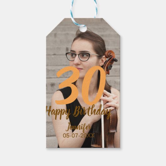 30th birthday add name date year white photo geschenkanhänger (Vorderseite)