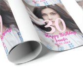 30th birthday add name date year white photo geschenkpapier (Rolleneckpunkt)