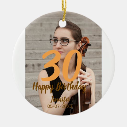 30th birthday add name date year white photo keramik ornament (Vorne)