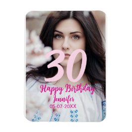 30th birthday add name date year white photo magnet