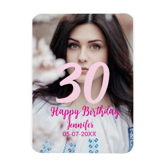 30th birthday add name date year white photo magnet (Vertikal)