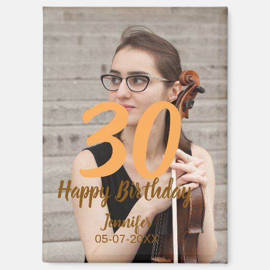 30th birthday add name date year white photo magnet (Vorderseite)