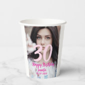 30th birthday add name date year white photo pappbecher (Rückseite)