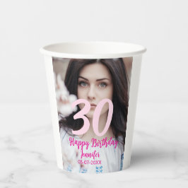 30th birthday add name date year white photo pappbecher