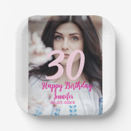 30th birthday add name date year white photo pappteller