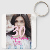 30th birthday add name date year white photo schlüsselanhänger (Rückseite)