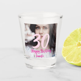 30th birthday add name date year white photo schnapsglas