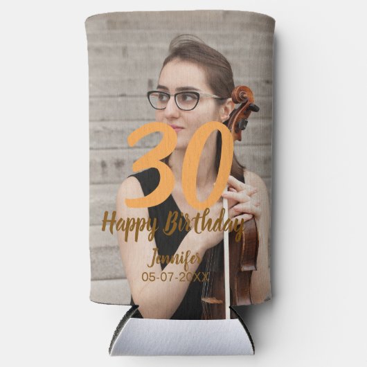 30th birthday add name date year white photo selters dosenkühler (Vorderseite)