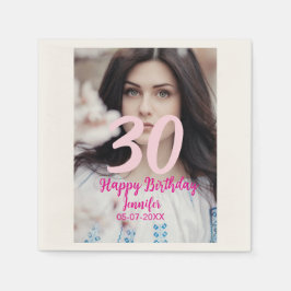 30th birthday add name date year white photo serviette