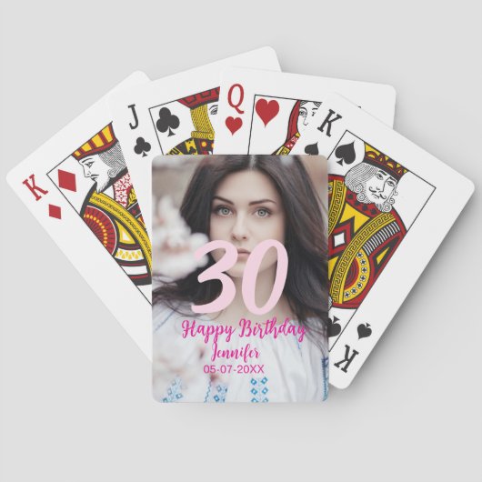 30th birthday add name date year white photo spielkarten (Rückseite)