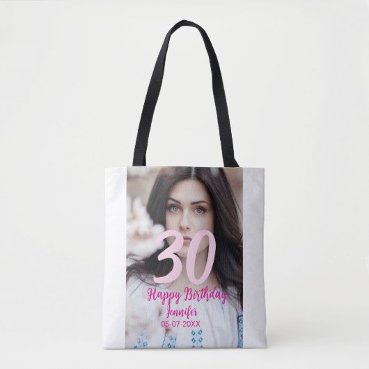 30th birthday add name date year white photo tasche (Vorderseite)