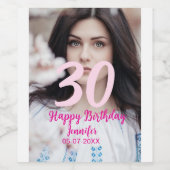 30th birthday add name date year white photo weinetikett (Einzelnes Label)