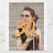 30th birthday add name date year white photo weinetikett (Einzelnes Label)