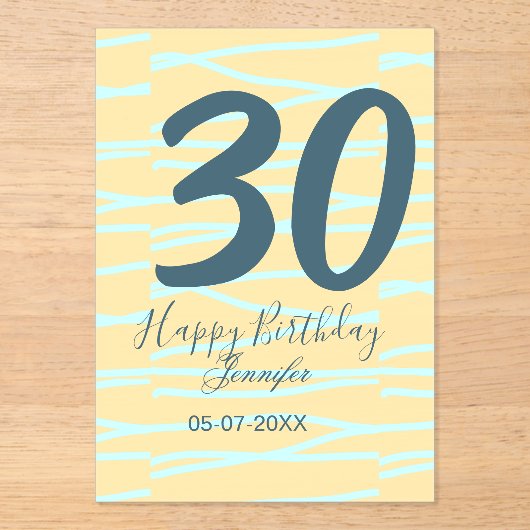 30th birthday add name date year yellow blue paste acryleinladungen (Vorderseite)