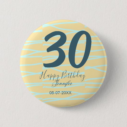 30th birthday add name date year yellow blue paste button (Vorderseite)