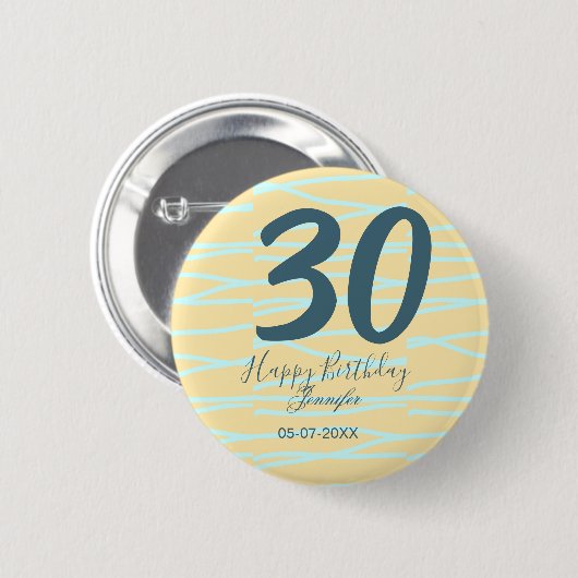30th birthday add name date year yellow blue paste button (Vorne & Hinten)