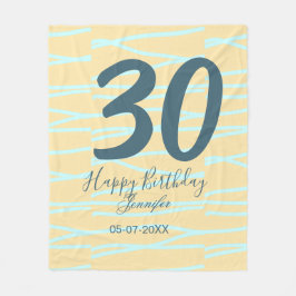 30th birthday add name date year yellow blue paste fleecedecke