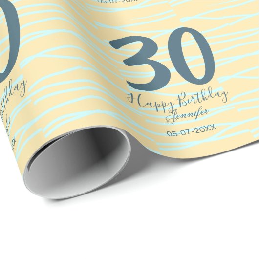 30th birthday add name date year yellow blue paste geschenkpapier (Rolleneckpunkt)