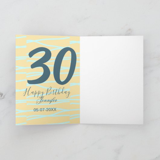 30th birthday add name date year yellow blue paste karte (Innenseite)