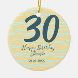 30th birthday add name date year yellow blue paste keramik ornament