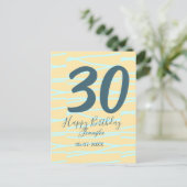 30th birthday add name date year yellow blue paste postkarte (Stehend Vorderseite)