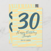 30th birthday add name date year yellow blue paste postkarte (Vorne/Hinten)