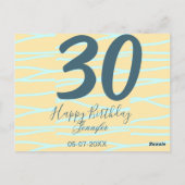 30th birthday add name date year yellow blue paste postkarte (Rückseite)