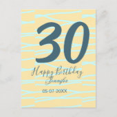 30th birthday add name date year yellow blue paste postkarte (Vorderseite)