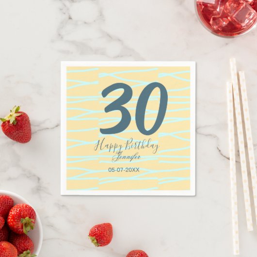 30th birthday add name date year yellow blue paste serviette (Beispiel)