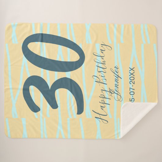 30th birthday add name date year yellow blue paste sherpadecke (Vorderseite (Horizontal))