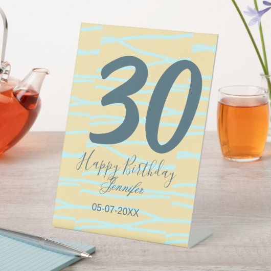 30th birthday add name date year yellow blue paste sockelschild (In Situ)